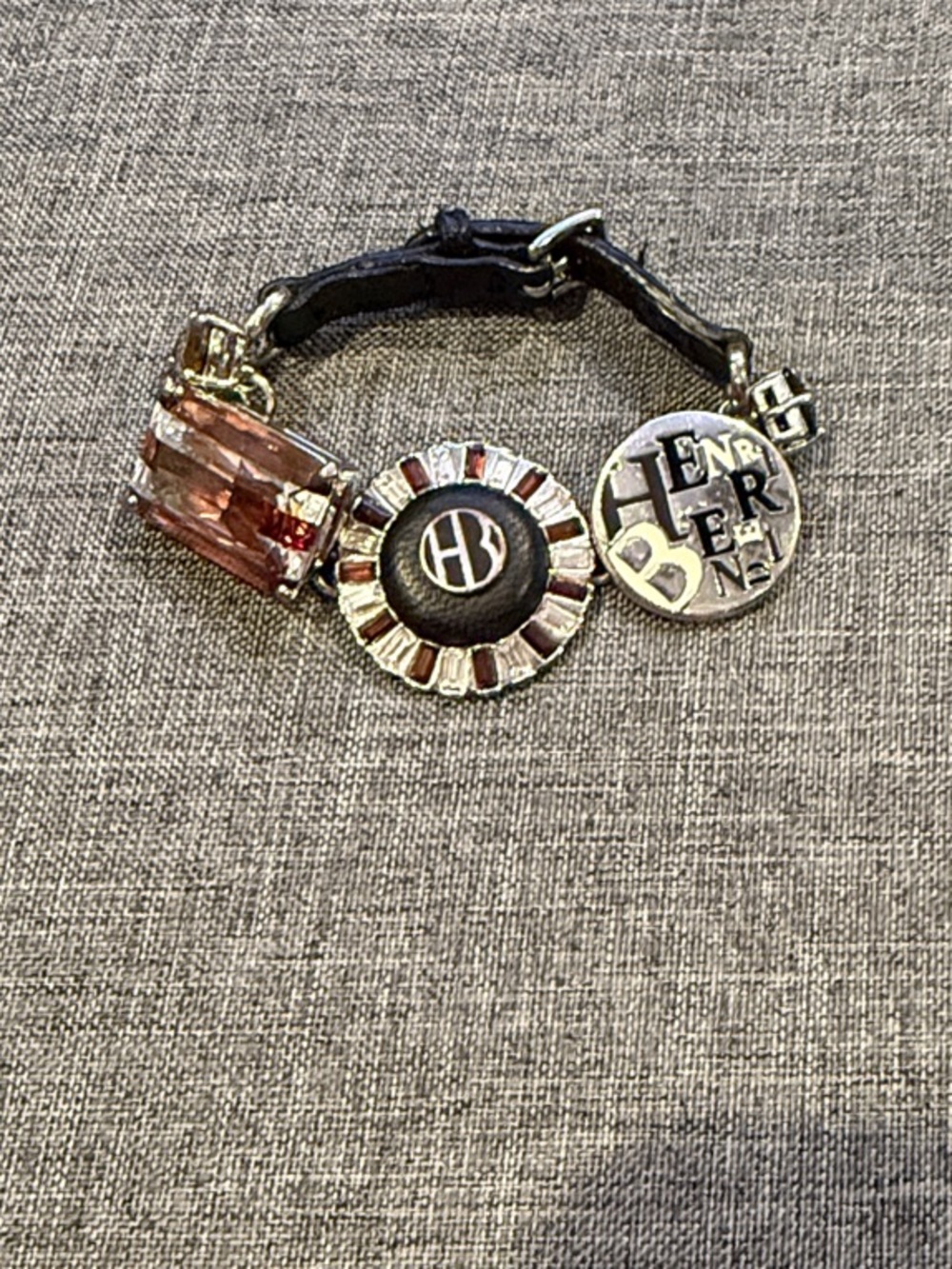 henri bendel Black Button Charm Bracelet with Mixed Metal Accents; Sz -5.5-7”